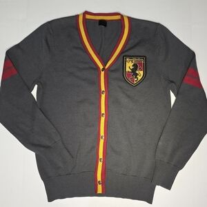 Warner Bros. Gray Cardigan with Red and Yellow Trim and Gryffindor Patch